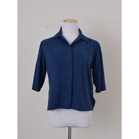 Vintage 90s Blue Crop BlouseThree-Quartes Sleeves‎ size Large - Picture 1 of 10